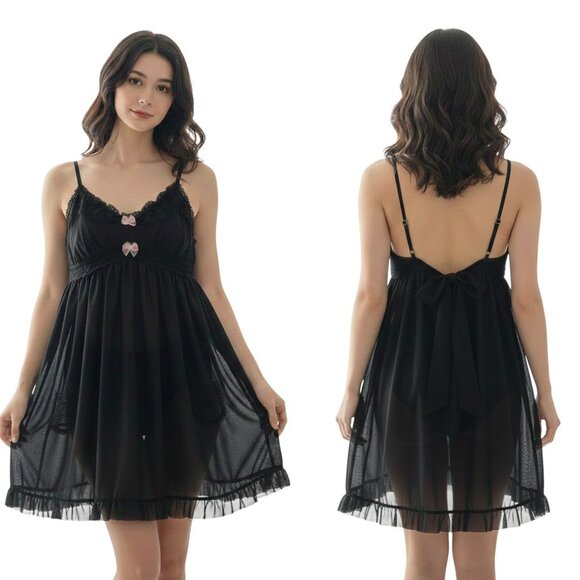 Betsey Johnson Black Sheer Lace Babydoll Nightgown – Size S - Picture 1 of 16